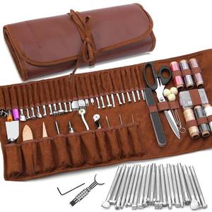 lot 31713 image: TLKKUE Leather Working Tools Leather Craft Tools for Carving Stamping Sewing Punching Cutting with Custom Storage Bag Professional Tooling Kit for Crafting, Repair & DIY Projects - Retail $68