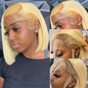lot 31724 image: CYSDRH Blonde Bob Wig Human Hair 13x4 HD Lace Frontal Glueless Wigs Human Hair for Black Women 180 Density Pre Plucked 100% Brazilian Virgin Blonde Wigs Human Hair - 10 Inch Skinlike 613 Bob Wig - Retail $46