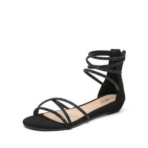 lot 31732 image: DREAM PAIRS Womens Ankle Strap Flat Sandals Summer Dressy Strappy Gladiator Rhinestones Sandals,Size 10,Black,WEITZ - Retail $31