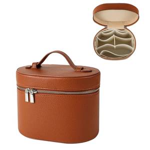 lot 31734 image: RSRSLEII Aesthetic Makeup Bag, Travel Makeup Vanity Case with Divider and Handle, Waterproof PU Leather Cosmetic Organizer Bag, Portable Toiletry Bag for Women(01Brown) used - Retail $31