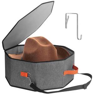lot 45139 image: Kushon Hat Storage Box for Women & Men, Hardboard Support Cowboy Hat Boxes with 1 Door Hook Hat Organizer for Travel(Grey) - Retail $17