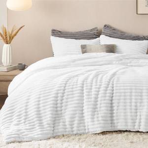 lot 61780 image: Bedsure King Comforter - GentleSoft 3 Pieces Double-Side Fleece Fluffy Bright White Comforter Set, Cozy Striped Room Decor Aesthetic, Luxury King Size Bedding with 2 Pillowcases, 104x90 Inches - Retail $52
