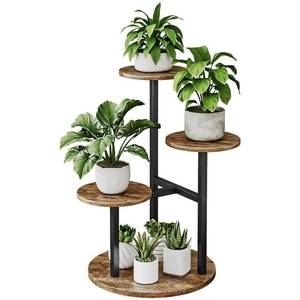lot 61786 image: INGIORDAR Plant Stand Indoor Outdoor Corner Plant Shelf for Multiple Flower Pots Flower Stand Holder for Patio Garden Balcony Living Room (BlackRustic Brown, 4 Tier) - Retail $22
