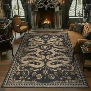 lot 61787 image: Snake Washable Rugs 6x9 Area Rug for Living Room Forest Soft Low-Pile Stain Resistant Thin Carpet for Bedroom Dining Nursery Non Slip Mat with Rubber Back Dark Grey - Retail $100