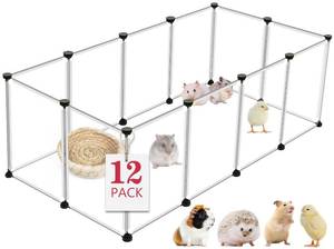 lot 61788 image: VISCOO 12 Panels Transparent Small Animals Playpen,48 x 24 x 16 Portable Pet Playpen,Plastic Enclosure,Puppy Play Pen for Indoors Outdoor Pet Fence for Guinea Pigs,Bunny,Ferrets,Hamsters,Hedgehogs - Retail $20