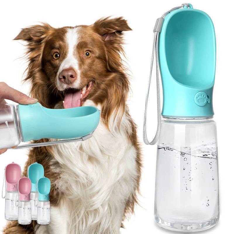 lot 44087 image: Kalimdor Dog Water Bottle, Leak Proof Portable Puppy Water Dispenser with Drinking Feeder for Pets Outdoor Walking, Hiking, Travel, Food Grade Plastic (19oz Blue) - Retail $12