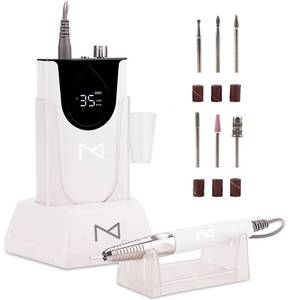 lot 17015 image: M Max - Nail Drill Professional - 2-in-1 Brushless Motor Nails Drill Machine - Electric, Cordless, Aluminium Alloy Casing, 35000 RPM, HD Display - Perfect for Salon & Home Use (White) - Retail $117