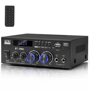 lot 17017 image: Romica Stereo Audio Amplifier, 2 Channel 450W450W Bluetooth 5.0 Home Theater Power Amplifier with FM Radio, USB, SD, Optical & Coaxial Inputs, Amplifier for Passive Speakers and Active subwoofer - Retail $46
