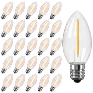 lot 22191 image: Romasaty 25 Pack C9 LED Replacement Christmas Light Bulbs C9 Clear Replacement Bulbs for Outdoor String Lights, C9E17 Candelabra Base, 0.6 Watt - Retail $16