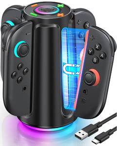 lot 22193 image: Upgraded Switch 2 Charging Dock for Nintendo Switch 2 Joycons, 4-in-1 Magnectic Controller Fast Charging Station with Adjustable 8 RGB Lights, Compact Desktop Stand for Bedroom & Gaming Setup,M - Retail $19
