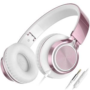 lot 22195 image: AILIHEN C8 Wired Headphones with Mic & Volume Control - Noise Isolating On-Ear Headphones for Girls School, Plug in Corded 3.5mm Headsets for Chromebook Laptop Computer PC Tablets Travel (Rose Gold) - Retail $24