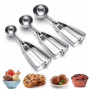 lot 22200 image: Ice Cream Scoop, 3Pcs Cookie Scoop Set, Stainless Steel Ice Cream Scooper with Trigger Release, LargeMediumSmall Cookie Scooper for Baking, Cookie Scoops for Baking Set of 2 with Cookie Dough Scoop - Retail $10