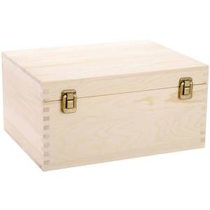 lot 22207 image: Frcctre Extral Large Unfinished Wooden Box, 13 x 10 x 6.5 inch Natural Unfinished Pine Wood Box with Hinged Lid and Front Clasp for DIY Craft Art Hobbies and Home Storage - Retail $30