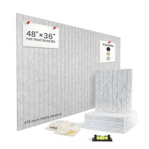 lot 22208 image: Feltiva Felt Bulletin Board Tiles 12x12 Inch Cork Wall Panels, Pack of 12, Covers 36x48 Inches, 50 Adhesive Tabs and Bubble Level, Polyester Material Silver Gray - Retail $30
