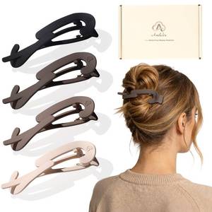 lot 22213 image: Amlaidu Large Twist Flat Hair Clips for Medium Thick Hair, Stylish Flat Claw Clips for Women, French Hairclips for Long Straight Curly Hair - Beige, Light Brown, Dark Brown, Black, 4pcs - Retail $10