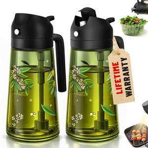 lot 22223 image: COOLMI Oil Sprayer for Cooking, 2 in 1 Olive Oil Dispenser Bottle Set for Kitchen, Food-Grade Glass Green Oil Vinegar Bottle Container - 16OZ470ML Set of 1 (Black) - Retail $17