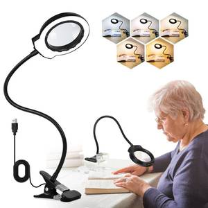lot 22224 image: Magnifying Glass with Light and Clamp Desktop Bigger 10X Magnifier Desk Clip on Lamp for Close Work, Bed Book Reading,Crafting,Sewing, Soldering, USB (Black, 18.6 inch) - Retail $24