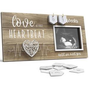lot 22228 image: Baby Sonogram Picture Frame with Countdown Weeks - Standard 4x3 Ultrasound Photo - Pregnancy Announcements Ideas - Gender Reveal Baby-Shower Gift - New Mom Expecting Parents to Be Keepsake Gifts - Retail $17