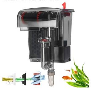 lot 22230 image: Small Fish Tank Filter, Hang On Back Aquarium Filter, Quiet Adjustable Flow Expandable Hose for 10-25 Gal, 3-Stage Filtration System with Surface Skimmer for Circulation and Aeration, 93GPH 5W - Retail $19