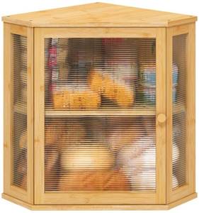 lot 22234 image: viewcare Corner Bread Box for Kitchen Counter, Bamboo Wood Large Capacity Bread Storage Bin with Acrylic Wavy Door Panel (Natural, Extra Large) - Retail $44