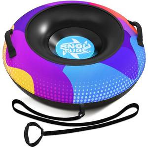 lot 22237 image: Snow Tube,48 Inch Big Heavy-Duty Inflatable Snow Sled with Premium Canvas Cover for Kids Adults,Thickened Hard Bottom Sleds for Snow with Detachable Tow Strap,Winter Outdoor Fun Snow Toys Gifts - Retail $40