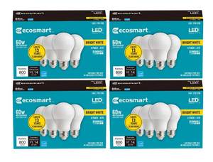 lot 22238 image: Ecosmart LED 60-Watt Equivalent A19 Dimmable Energy Star LED Light Bulb Bright White (3000K)(16-Pack) - Retail $50