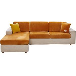 lot 22245 image: MIFXIN Velvet Stretch Couch Cushion Slipcover Sofa Cover 1 Piece Universal Elastic Wear-Resistant Sofa Seat Cover Furniture Protector (Orange, Plus Size 3-Seater) - Retail $27