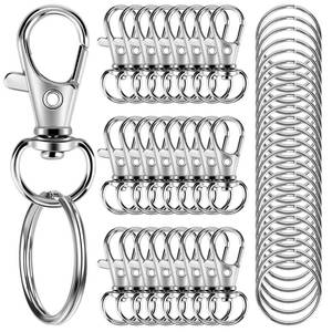 lot 29982 image: 50PCS Metal Lobster Claw Clasp with Key Rings, 25PCS Keychains Clips Hooks and 25PCS Key Chain Rings, Keychain Accessories, Keychain Ring Making kit for Crafts, Silver - Retail $6