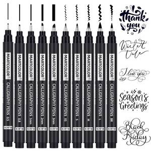 lot 29991 image: MARTCOLOR Calligraphy Pens, 10 Size Calligraphy Pens for Writing, Brush Pen Calligraphy Set for Beginners, Calligraphy Brush Pens, Hand Lettering Pen for Art Drawing, Sketching, Scrapbooking - Retail $8