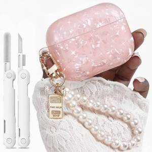 lot 29994 image: Wowwat for Airpods Pro 3 Case 2025,Cute Funny Glitter Shell Pattern Soft TPU Cover Compatible with Airpods Pro 3rd Generation Case with Luxury Pearl Keychain and Cleaning Kit for Women Girl-Pink - Retail $7