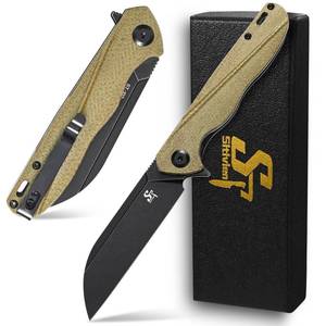 lot 29995 image: Sitivien ST103 Folding Knife, D2 Steel Blade,Micarta Handle EDC Tool Knife for Outdoor, Camping, Hunting, Survival(Green) - Retail $28