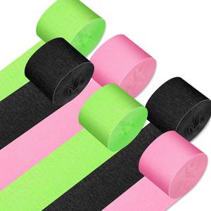 lot 30007 image: 6 Rolls Halloween Witch Party Decorations Pink Green and Black Crepe Paper Streamers for DIY Gifts Colourful Paper Flower Wrapping Crafts Birthday Wedding Witch and Princess Party Flamingo Decor 492Ft - Retail $9