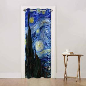 lot 30017 image: Haciadan Starry Night Doorway Curtains Blue Moon Star Van Gogh Painting 1 Panel 34 W X 80 L Door Drape for Kitchen Restaurant Bedroom Living Room - Retail $21
