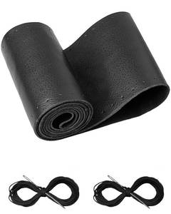 lot 30031 image: BELINOUS Leather Steering Wheel Cover Lace Up, Stitch on Steering Wheel Wrap, Universal Fit 13-20 Inch Car Truck Pickup Boat, A Whole Piece of Cowhide, DIY wNeedle Thread (Size L1, Black) - Retail $16
