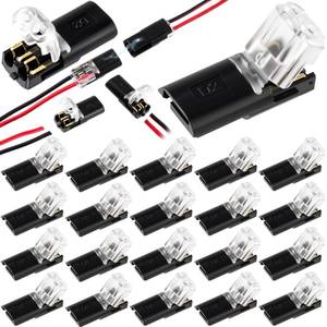 lot 30045 image: Hzopcw 60pcs Quick Clip Fasteners Wire Connector, Plug-in Cable Quick Connectors with Locking Buckle, Double-Wire Snap on Blocks for Low-Voltage 18-22AWG Cable LED Strips DIY Craft- Black - Retail $12