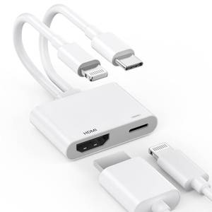 lot 30050 image: MFi Certified 2 in 1 Lightning and USB-C to HDMI Adapter, 4K60Hz LightningType C Digital AV HDMI Adapter Cord Compatible with iPhone 17 16 15 14 13 12 11 XS XR X 8 for HDTVProjectorMonitor