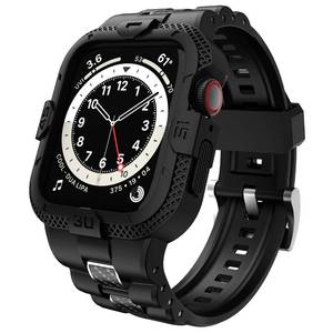 lot 30054 image: GELISHI Bands Compatible for Apple Watch Band 45mm 44mm 42mm, Men Sport Rugged Band with Protective Case for Watch Series 9 8 7Series 6 SE 5 4 3, Black - Retail $20