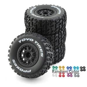 lot 30056 image: Chanmoo 110 RC Short Course Truck Wheels and Tires with 12mm Hex 110 Scale Off Road Tyres for 110 RC Off-Road Car Traxxas TRX4 Slash Arrma Losi Tenacity Vkar 10sc Hpi RC Buggy Car 4PCS (B Tires) - Retail $35