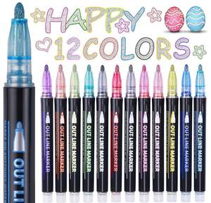 lot 30065 image: Yangmei Outline Glitter Markers, Teen Girl Gifts Trendy Stuff, Art Supplies for Kids 6-8 9-12, Crafts for Girls 8-12, 12 Self Outline Metallic Markers, Gift for 4-12 Year Old Girls Birthday Gift - Retail $8
