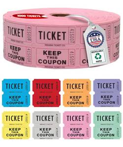 lot 30066 image: INDIANA TICKET CO. 1,000 Pink Raffle Tickets Double Roll, Premium Quality 5050 Raffle Tickets, Tickets for Events, Carnivals, Door Prizes, Drinks and More - Retail $9