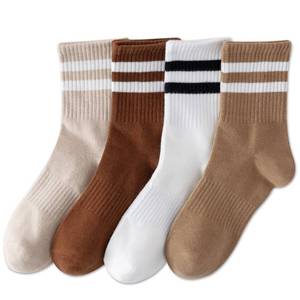 lot 31748 image: YUWELL Womens Striped Crew Socks, Cotton Cozy Casual Socks for Women 4 Pairs, Size 5-10, Maillard - Retail $8
