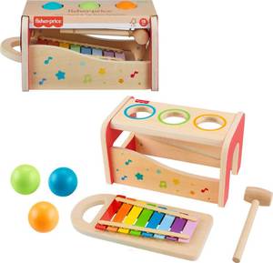 lot 31750 image: Fisher-Price Wood Toddler Toy Pound & Tap Bench Xylophone, 6-Piece Wooden Musical Activity for Preschool Kids Ages 18 Months - Retail $26
