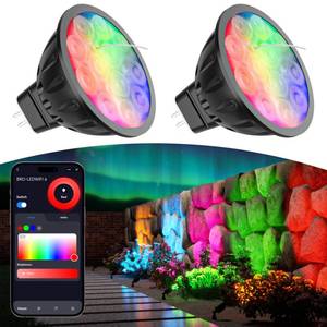 lot 31759 image: Makergroup Upgraded Smart WiFi MR16 LED Bulbs Dimmable, RGBW MR16 LED Bulb Color Changing, GU5.3 Bi-pin Base, Multicolor CCT Tunable, Memory Function, Music Sync for 12V Low Voltage Spotlight 1 pack - Retail $15