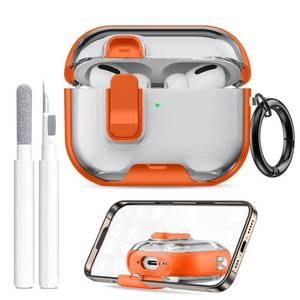 lot 31761 image: for AirPods Pro 3 Case (2025) with Phone Stand & Cleaner Kit, Cute Soft Silicone Cover for AirPods Pro 3rd Genera case with Keychain for Women Men with Keychain for Airpod Pro case(2025) Orange - Retail $11