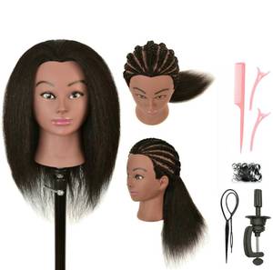 lot 31768 image: LOHXINHAIR Real 100% Human Hair Mannequin Head with Stand for Hairdresser Practice Braiding Styling Cosmetology Manikin Doll Training Head - Retail $30