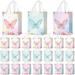 lot 45146 image: Locmeo 24 Pcs Butterfly Party Favor Bags with Handles Reusable Non Woven Butterfly Goodie Bags Pink Blue and Purple Candy Treat Gift Bag for Girl Boy Birthday Baby Shower Party, 8 x 4 x 10 Inch - Retail $22