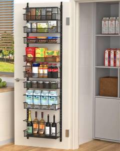 lot 45149 image: VyGrow Over the Door Pantry Organizer, 8-Tier Over the Door Organizer with Adjustable Basket, Pantry Door Organization for Pantry Kitchen Storage Room Spice Rack, Black - Retail $50