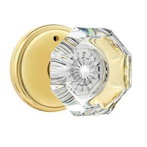 lot 45151 image: CLCTK Privacy Crystal Glass Door Knobs Interior with Lock, Modern Octagon Door Knobs for BedroomBathroom, GoldPolished Brass - Retail $38