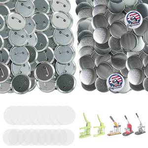 lot 45159 image: Onemorello 200 Sets Button Maker Supplies, 58mm  2.28 inch Button Supplies Buttons Parts, (Approx. 2.25 inch) Metal Blank Badge Parts with Blank Paper for Buttons Maker Machine Pin Maker Press - Retail $27
