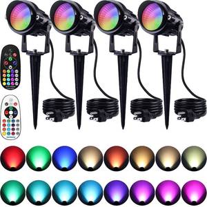 lot 45161 image: SUNVIE Spot Lights Outdoor 12W RGBW Color Changing Landscape Lights with Remote Control 120V RGB Landscape Lighting Waterproof Outdoor Spotlights for Yard Garden Patio Lawn Decorative, 3 Pack - Retail $55